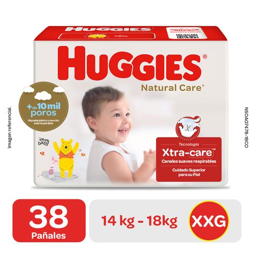 Pañal Huggies Hiperpack Natural Care Unisex Talla XXG - Bolsa 38 UN