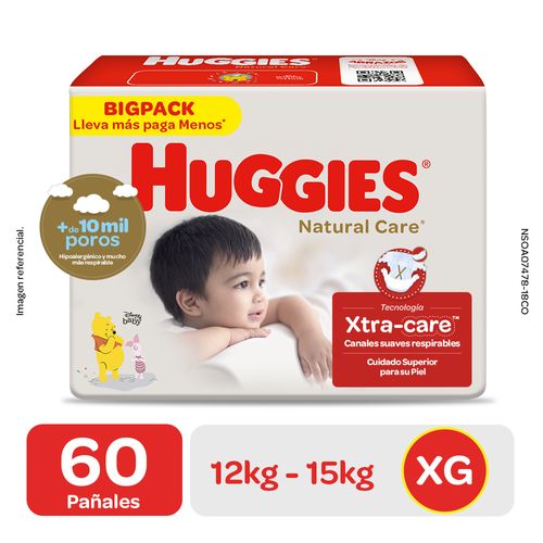 Pañales Huggies XG Bigpack Natural Care - Bolsa 60 UN