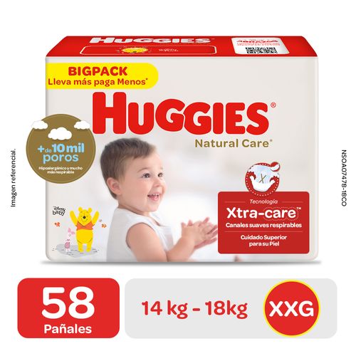 Pañales Huggies XXG Bigpack Natural Care - Bolsa 58 UN