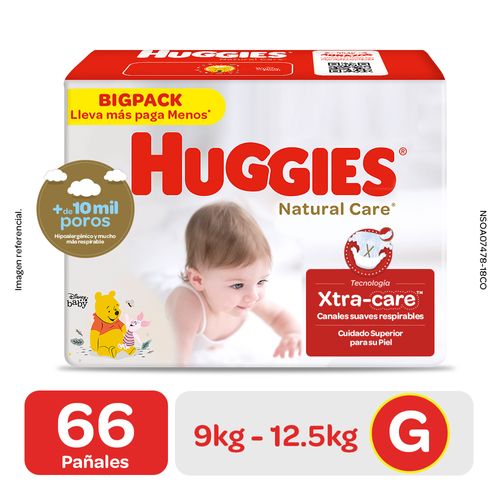 Pañales Huggies G Bigpack Natural Care - Bolsa 66 UN