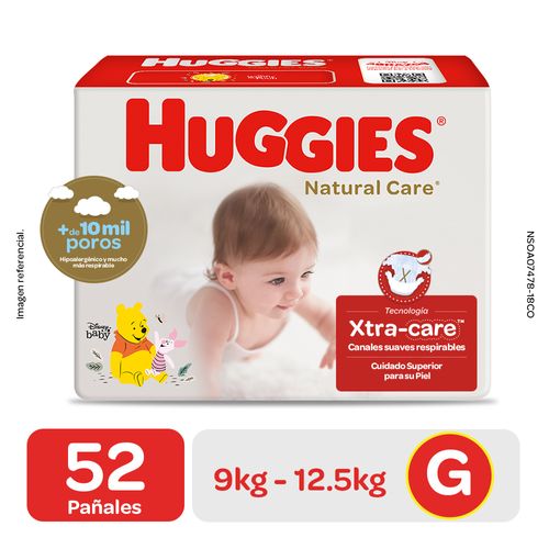 Pañal Huggies Hiperpack Natural Care Unisex Talla G - Bolsa 52 UN