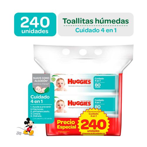 Toallitas Húmedas Huggies Cuidado 4 en 1 - Pack 3x80un