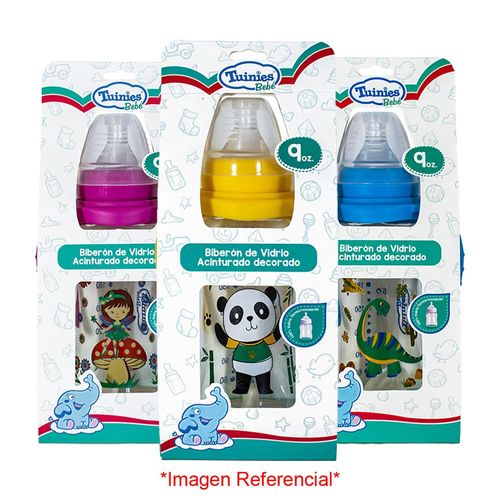Biberón de Vidrio Tuinie Acinturado Decorado - Frasco 9 OZ