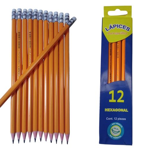 Lapices hezagonal lapiz con borrador set de 12 Amarillos