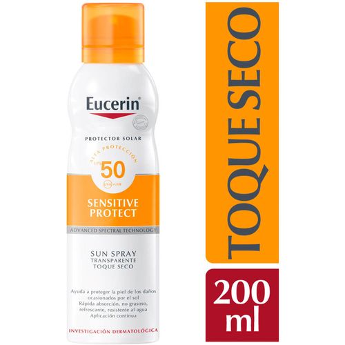 Protector Solar Corporal en Spray Eucerin Transparente Sensitive Protect Toque Seco FPS 50+ - Frasco