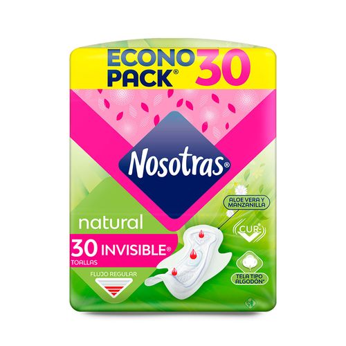 Toallas Higienicas Nosotras Natural Invisible - Bolsa 30 UN