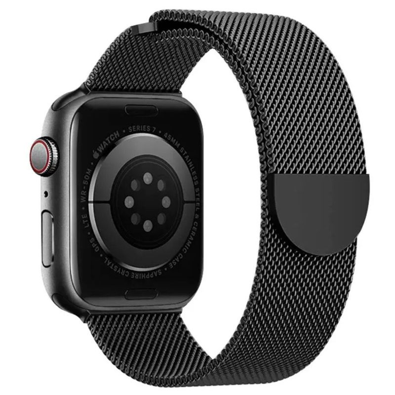 Correa-Milanese-Loop-Semicirculo-de-Acero-Para-Apple-Watch-Negro-42-44-45-49mm