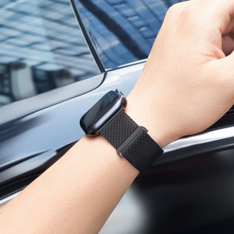 Correa-Milanese-Loop-Semicirculo-de-Acero-Para-Apple-Watch-Negro-42-44-45-49mm