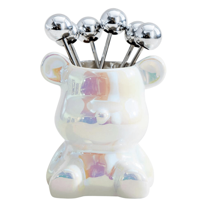 Juego-de-Mini-Tenedores-Picker-Soporte-Diseño-de-Oso-Blanco