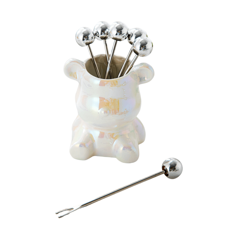 Juego-de-Mini-Tenedores-Picker-Soporte-Diseño-de-Oso-Blanco