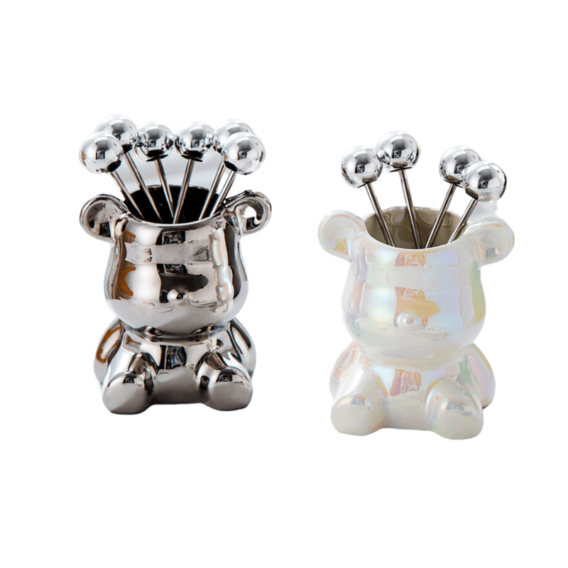 Juego-de-Mini-Tenedores-Picker-Soporte-Diseño-de-Oso-Blanco