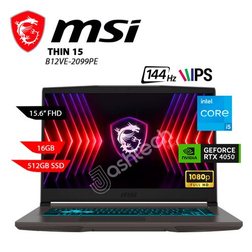 LAPTOP MSI THIN 15 B12VE-I5 12450H, 16GB, 512GB, RTX 4050 6GB, 15.6" FHD IPS, W11