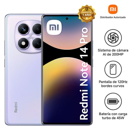 Celular Redmi Note 14 Pro 8GB RAM 256GB ROM Morado Boreal