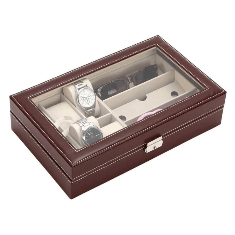 Caja-Organizadora-para-Relojes-y-Lentes-9-Compartimientos-Marron