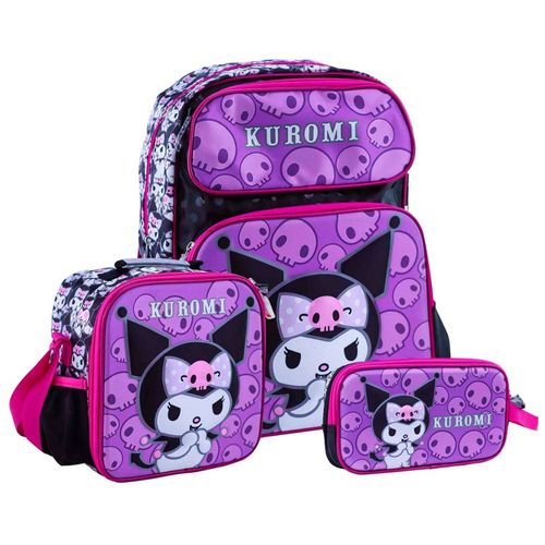 Set Scool Magic Mochila Lonchera Cartuchera Kuromi Satín 3D