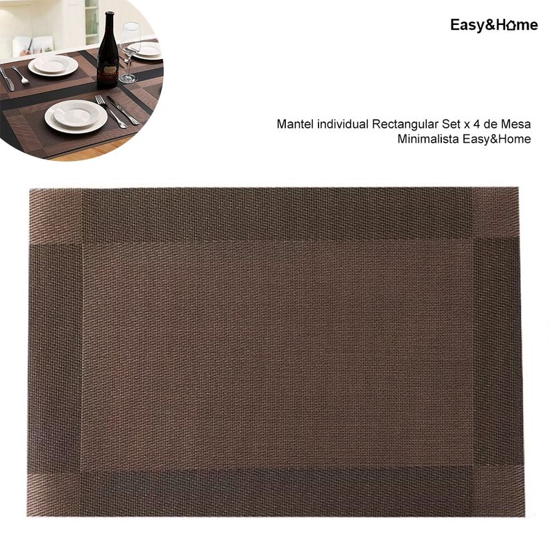 Mantel-individual-Rectangular-Set-x-4-de-Mesa-Minimalista-Easy-Home-Marron-Oscuro