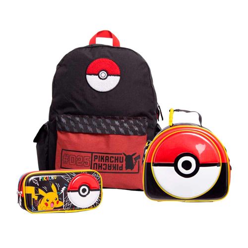 Pack Mochila Juvenil Pokebola POKEMON + Lonchera Pikachu Pokebola POKEMON + Cartuchera Pikachu Pokebola POKEMON