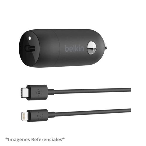 ADAPTADOR DE AUTO BELKIN CCA003BT04BK CARGADOR DE COCHE DE 20W CON CABLE LIGHTNING A USB-C