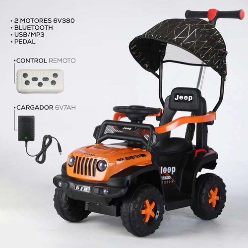 CARRO ELECTRICO CON CONTROL REMOTO TODO TERRENO USB BLUETOOTH ANARANJADO