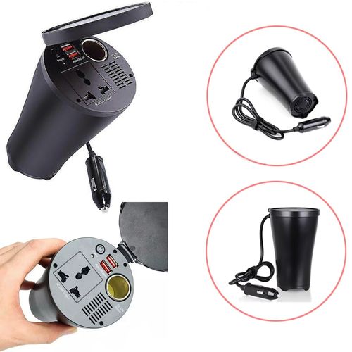 Inversor de Corriente Para Auto portavasos 12v a 220v 2 USB 4.8a 150w