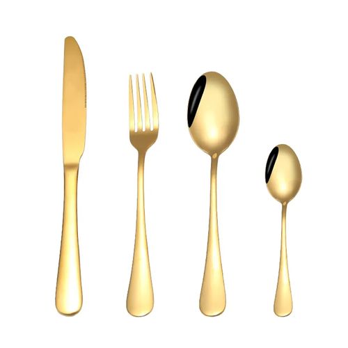 Set de Cubiertos acero inoxidable 304 dorado 24 piezas pulido espejo
