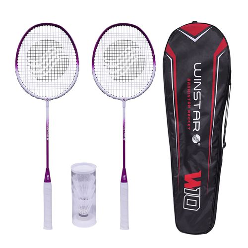 RAQUETA PARA BÁDMINTON DE ALUMINIO 2 PCS + 3 PLUMILLAS + FUNDA W10 WINSTAR ROSADO