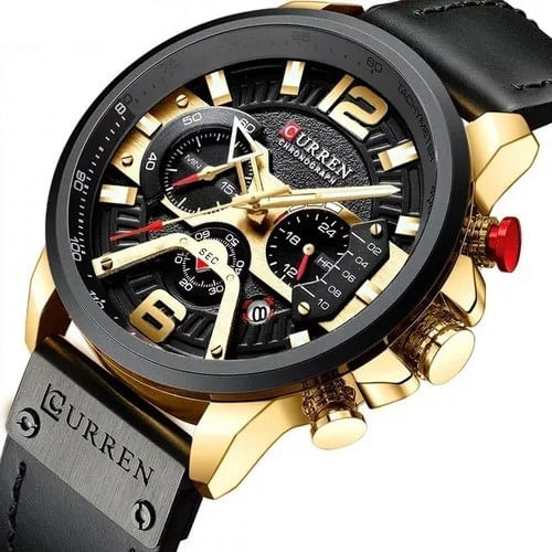 Reloj Lujo Hombre CURREN 8329 Negro Correa Cuero Cronógrafo