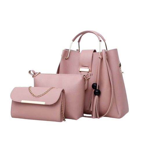 Cartera Bolso Billetera 3 en 1 Cuero Pu Alta Calidad Grande Rosado