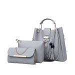 Cartera-Bolso-Billetera-3-en-1-Cuero-Pu-Alta-Calidad-Grande-Plata