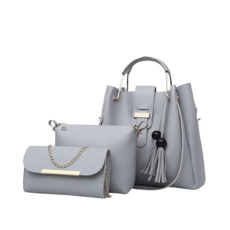 Cartera-Bolso-Billetera-3-en-1-Cuero-Pu-Alta-Calidad-Grande-Plata