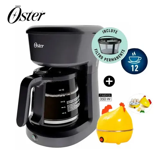 COMBO OSTER BVSTDCS12B CAFETERA 12 TZ + HERVIDOR HUEVITOS 7H AMARILLO