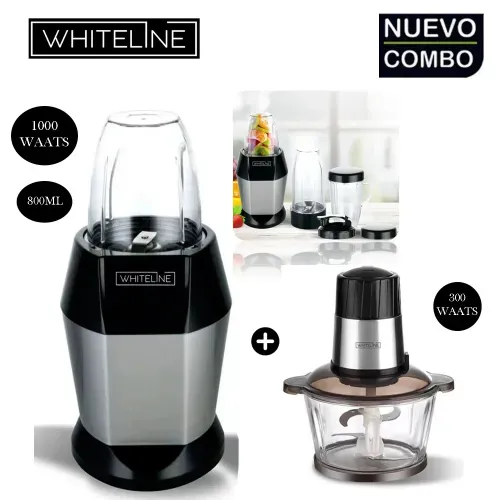 LICUADORA WHITELINE COLLECTION PERSONAL 1000W + PROCESADOR ALIMENTOS 300W