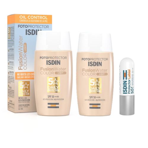 Trio Isdin Protección Solar Facial Fusion Water Tono Light + Labial