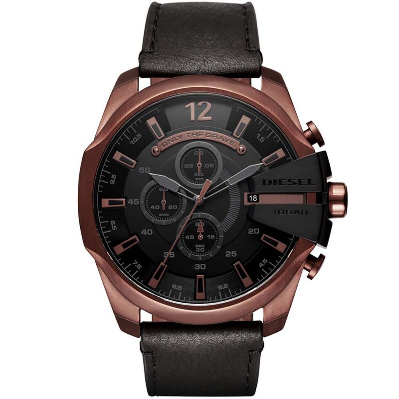 Reloj-Diesel-Mega-Chief-DZ4459-Fecha-Cronometro-Correa-de-Cuero-Negro-Acero-Bronce