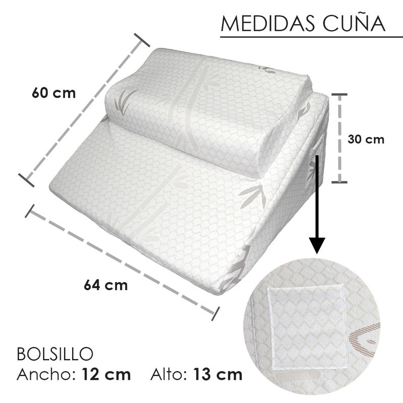 COJIN-ANTIREFLUJO-Y-ALMOHADA-MEMORY-FOAM-BAMBOO--TERAFLEX--64x60x30-CM