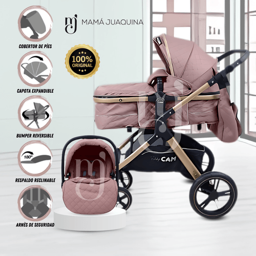 Coche Cuna Moisés de Lujo «NAPOLY PRO» Rosa