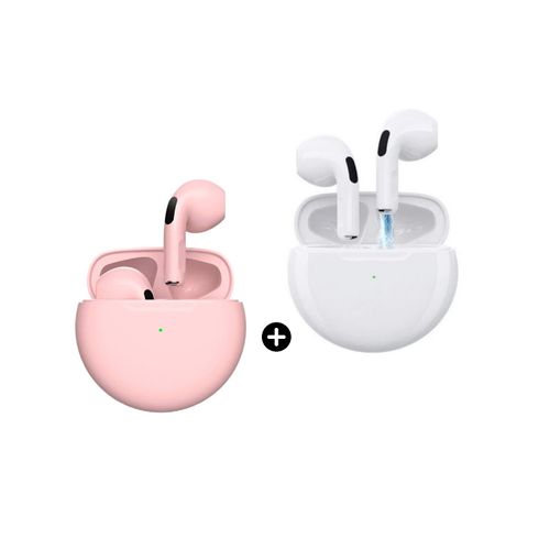 Pack x2 Audífonos Air Inpods PRO 6 Bluetooth Rosado y Blanco
