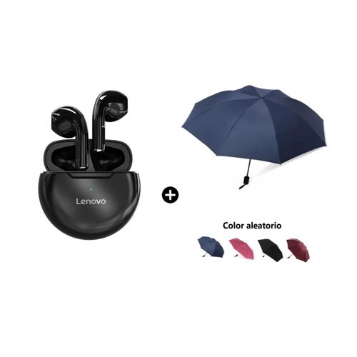 Audífono Lenovo HT38 Negro Bluetooth + Paraguas Sombrilla de Mano Plegable Color Aleatorio