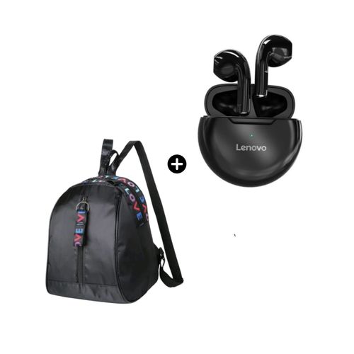 Audífono Lenovo HT38 Negro Bluetooth + Mochila Love Kawai Impermeable Con Llavero