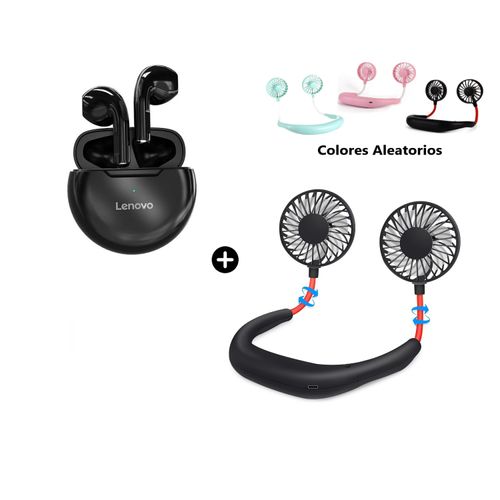 Audifonos Lenovo HT38 BT Negro + Ventilador Recargable Para Cuello Flexible Portátil Sports Color Al
