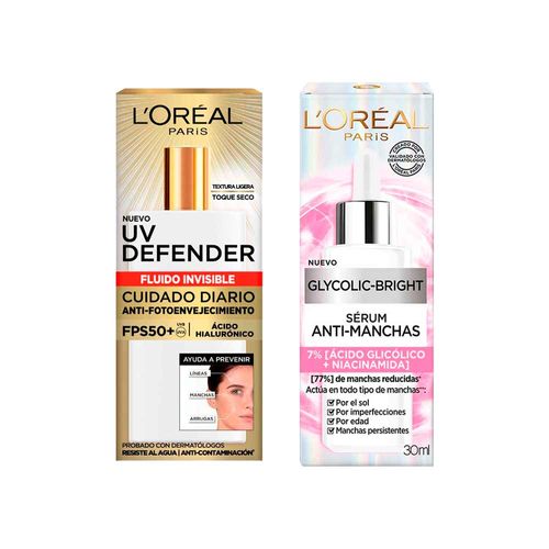 Pack L'ORÉAL Bloqueador UV Defender Fluido Invisible FPS50 40g + Serum Anti-manchas Ácido Glicólico 30ml