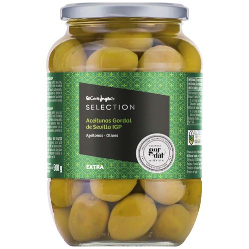 Aceitunas EL CORTE INGLÉS SELECTION sin Hueso Gordal Frasco 500g