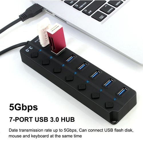 HUB USB 3.0 de 7 Puertos Con Interruptor individual 5Gbps