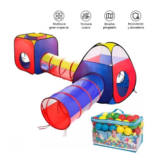 Carpa Circuito 4 En 1 Doble Túnel para Niños +100 pelotas