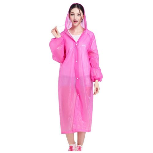 Poncho Para Lluvia Ligero Impermeable con Manga Capucha y Botones - ROSADO