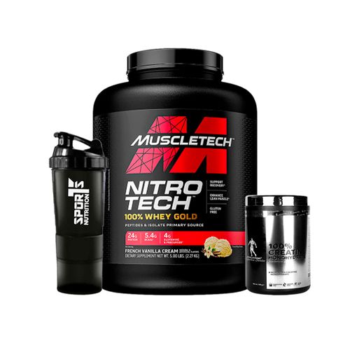 Pack Nitrotech Whey Gold Vainilla 5lb + Creatina 300gr + SmartShaker