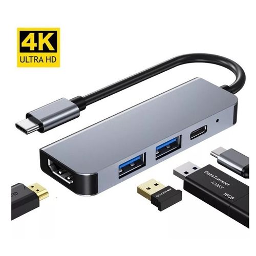 Hub Adaptador 4 en 1 Tipo C a HDMI 4K / USB/  PD 87W