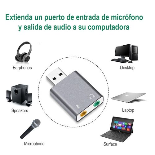 Adaptador de Audio y Microfono USB Tarjeta de sonido estereo - ALUMINIO