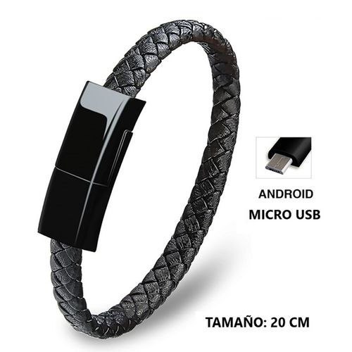 Brazalete Pulsera de Cuero Cable Cargador USB - Micro USB de 20 CM