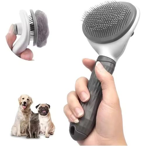 Peine Cepillo Para Mascotas Expulsador De Pelusas Gris Diseño Ergonómico Y Funcional